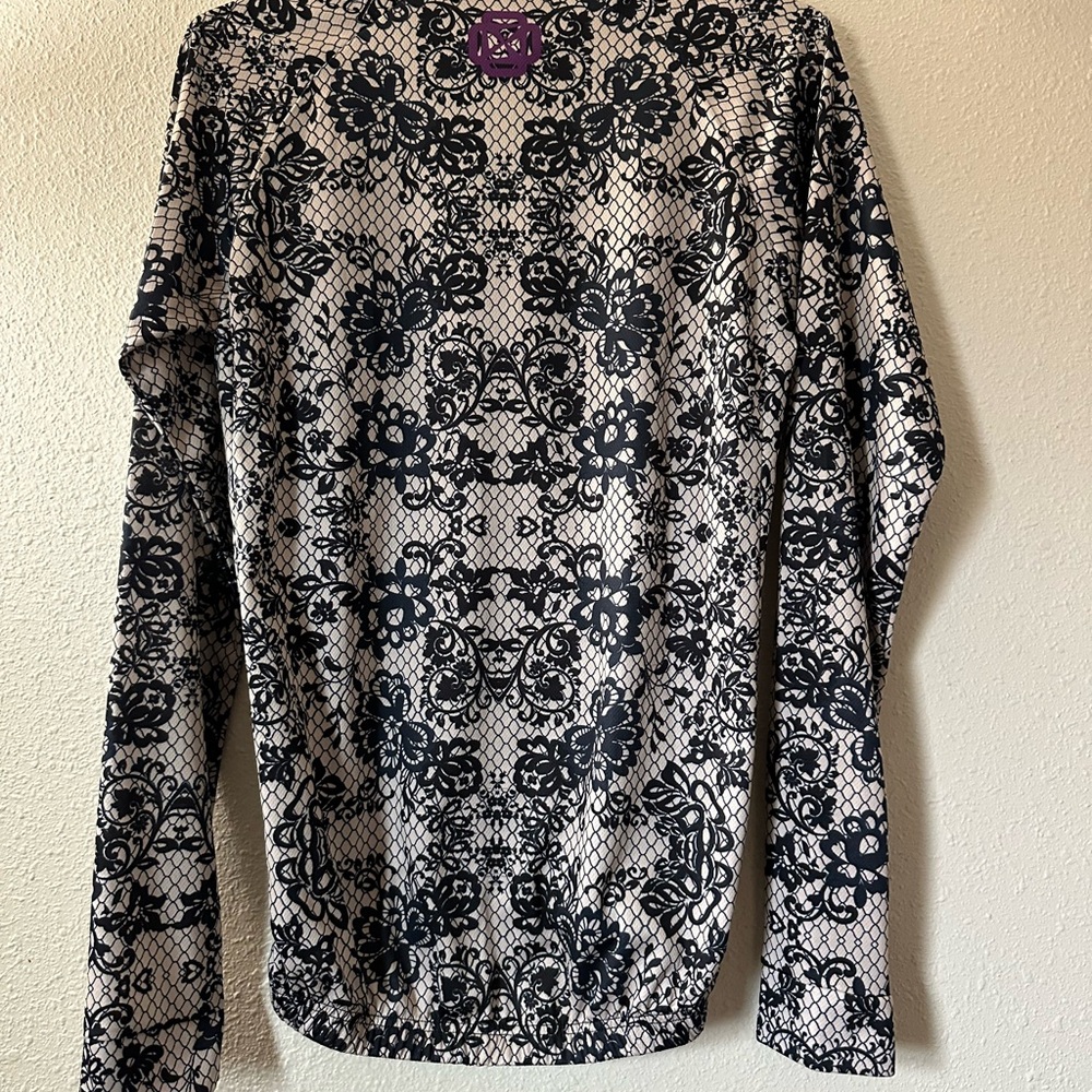 Floral Lace Faux Button-Up Zipper Rodeo Shirt - Picture 3 of 4